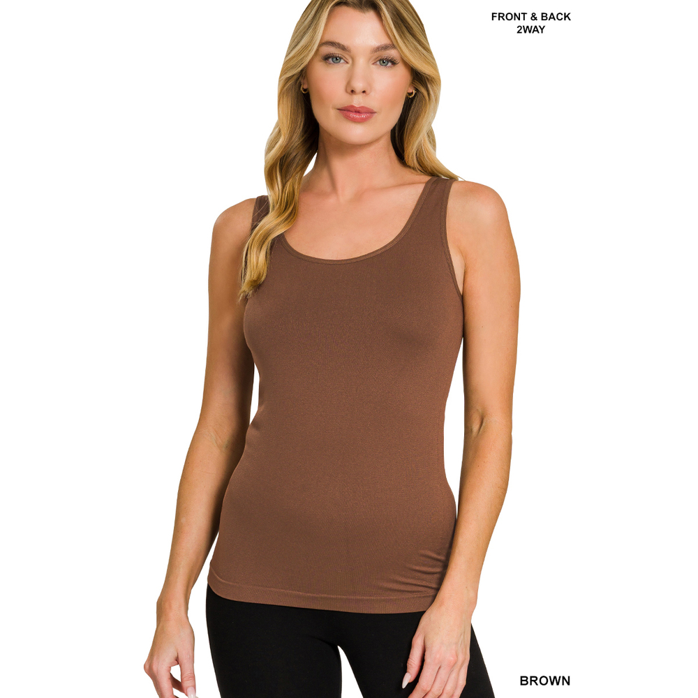 Z6 BROWN Zenana Two Way V-Neck / U-Neck Seamless Tank Top Various Sizes